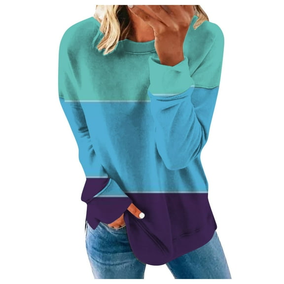 ShomPort Fall Sweatshirts for Women Crewneck Color Block Pullover Long Sleeve Tunic Tops Blouse
