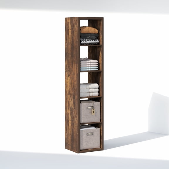 Furinno CUBIC 5-Cube Closet Organizer Open Shelf Extra Thick Frame Amber Pine