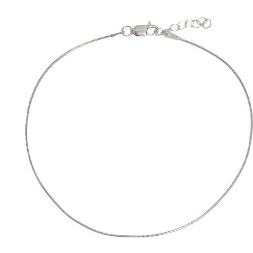 18kt White Gold-Plated Sterling Silver 8-Sided Snake 020 Chain Anklet