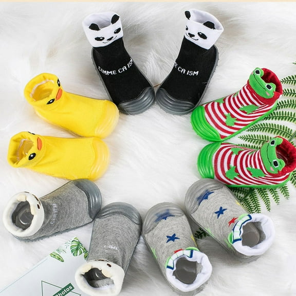 Hwmodou Warm Baby Socks Knit Stocking Sole Soft Rubber Slipper Kids Shoes Socks Care Cute Soft Socks,3M-24M