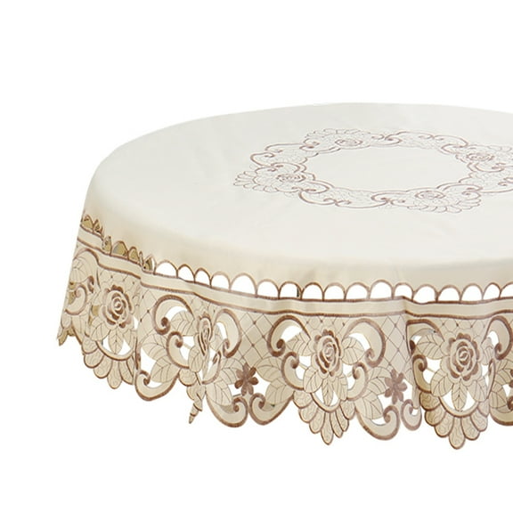 Unique Bargains Embroidered Round Tablecloth Light Beige Rose 48" Diameter