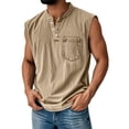 thumbnail image 2 of Men's Summer Sleeveless Casual Distressed Muscle Relaxed Fit Vintage Henley Shirts Loose Fit Tank Top, 2 of 7