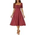 thumbnail image 2 of INSPIRE CHIC Women's Smocked Dress Square Neck Ruffled Hem Floral Dress XS Red, 2 of 6