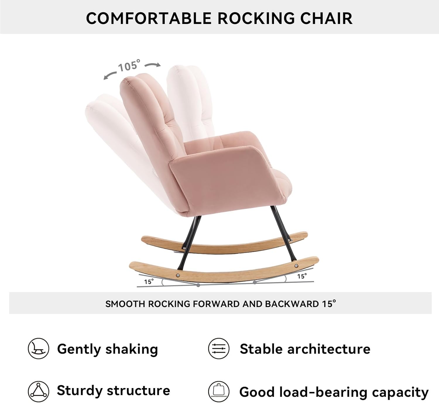 Rocking Chair Nursery Teddy Upholstered Glider Rocker High Backrest Nursery Rocker Comfortable Stylish Accent Armchair for Living Rooms Bedrooms Offices