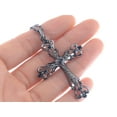thumbnail image 7 of Womens Black Silver Clear Crystal Rhinestones Celtic Holy Cross Pendant Necklace, Black, 7 of 7