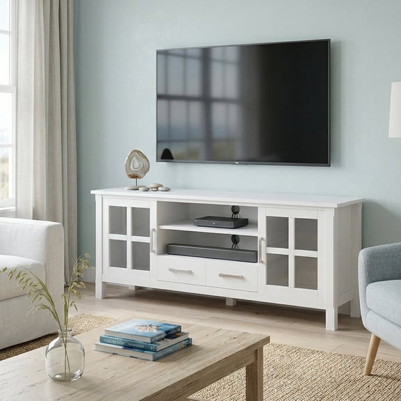 Simpli Home Kitchener 60 inch Wide Solid Wood TV Stand in White For TVs up to 65 inches