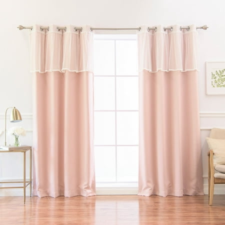 Best Home Fashion Mix and Match Solid Blackout and Sheer Lace Trim Valance Grommet 4 Piece Curtain