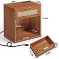thumbnail image 2 of LELELINKY Rattan Nightstand with Charging Station, 23" Wide Boho Bedside Table with Drawer and Shelf for Bedroom, Living Room, Tea Color, 2 of 8