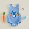 thumbnail image 2 of CAICJ98 Infant Baby Boy Girl Easter Outfit Bunny Embroidery Sleeveless Romper Overalls Newborn Summer Clothes (Blue,3-6 Months), 2 of 6
