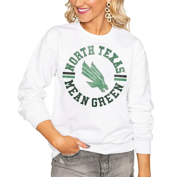 Women's Gameday Couture White North Texas Mean Green Oversized Vintage Days Perfect Crew Sweatshirt