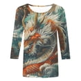 thumbnail image 5 of LYXSSBYX 3/4 Sleeve Shirts for Women Women's Fashion Dragon Print T-Shirt 3/4 Sleeves Blouse Round Neck Casual Tops, 5 of 5