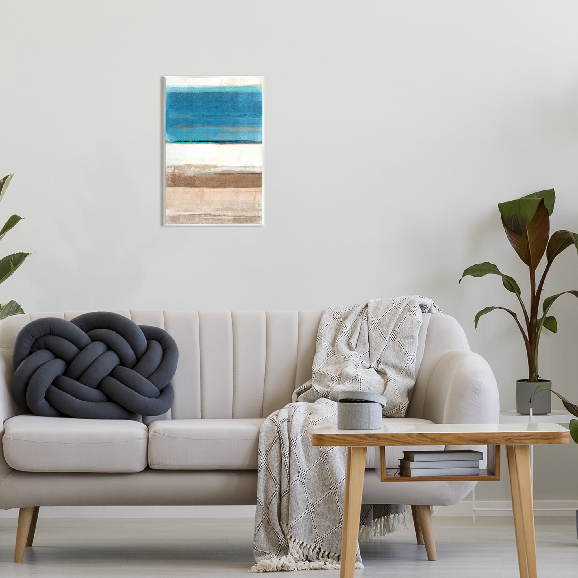 Stupell Industries Blue & Tan Abstraction Abstract Painting Unframed Art Print Wall Art, 13 x 19