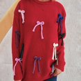 thumbnail image 2 of Teylalorva Womens Sweater Crew Neck Embellished Long Sleeve Casual Knit Pullover With Stylish Details Red Size M, 2 of 5