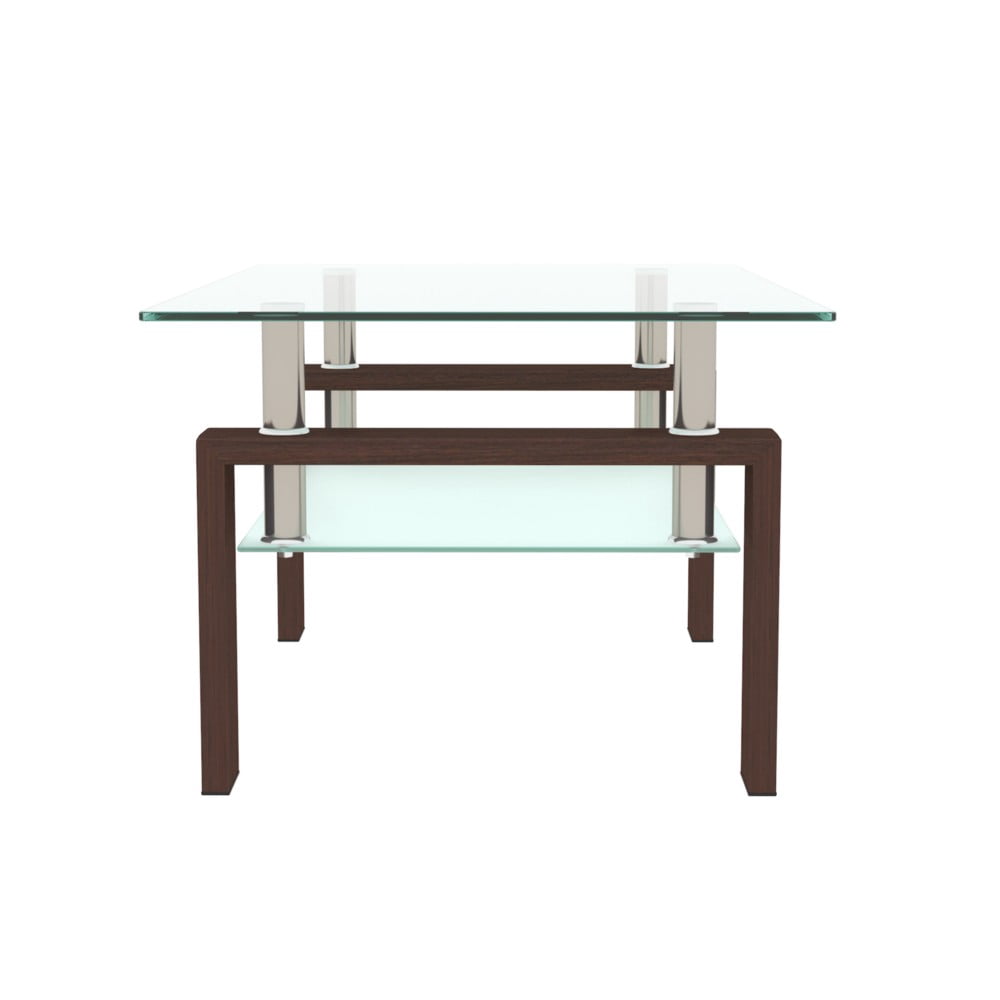 38.6" Rectangle Glass Coffee Table, Clear 2-Tier Center Table with Walnut Iron Frame, Modern Side Table for Living Room, Office, Apartment, 220 lbs Capacity