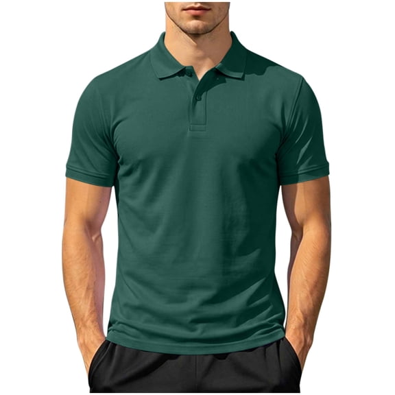 Rrxhxhs Golf Shirts for Men Solid Color Collared 2-Button Short Sleeve Breathable Casual Daily Tops,L