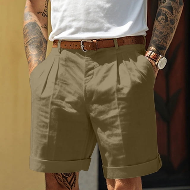 toraway Male Summer Casual Solid Short Pant Button Short Trouser Pant Pocket Short Fashion Short XXL