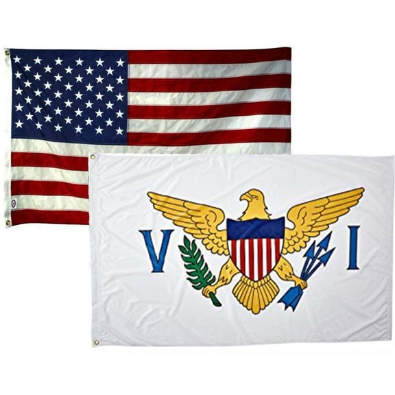 12x18 USA American & US Virgin Islands 2 Pack Flag Wholesale Combo 12"x18"