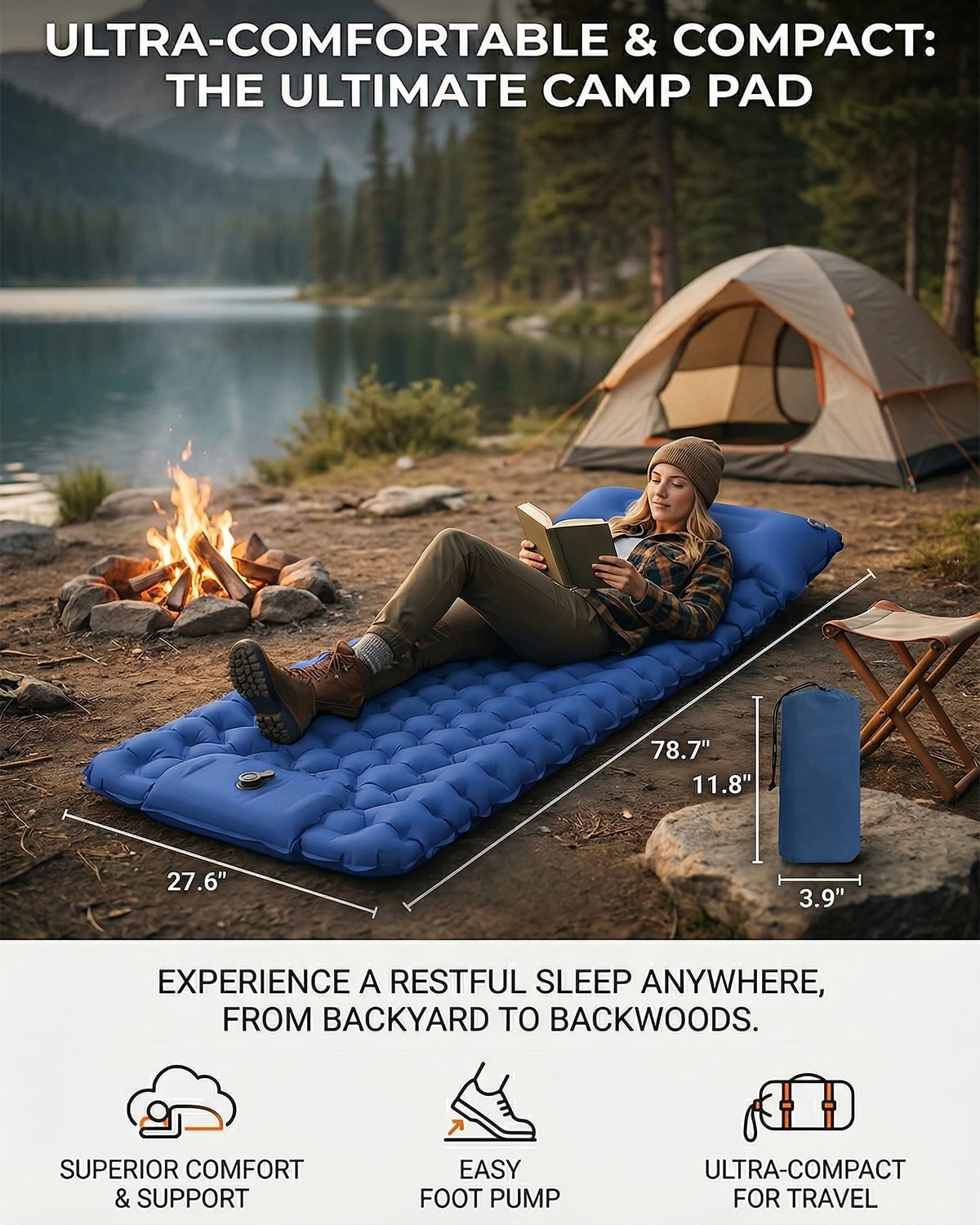Lounge Mat - Your Portable Chill Zone, Inflatable Camping Mattress for Car SUV Travel, Thick Sleeping Pad with Ergonomic Support, Lightweight Foldable Outdoor Bed, Durable Leak-Resistant Air