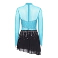 thumbnail image 4 of HULIJA Robe de Patinage Artistique pour Femmes Manches Longues en Mesh avec Strass Compétition de Danse Bleu Clair P, 4 of 5