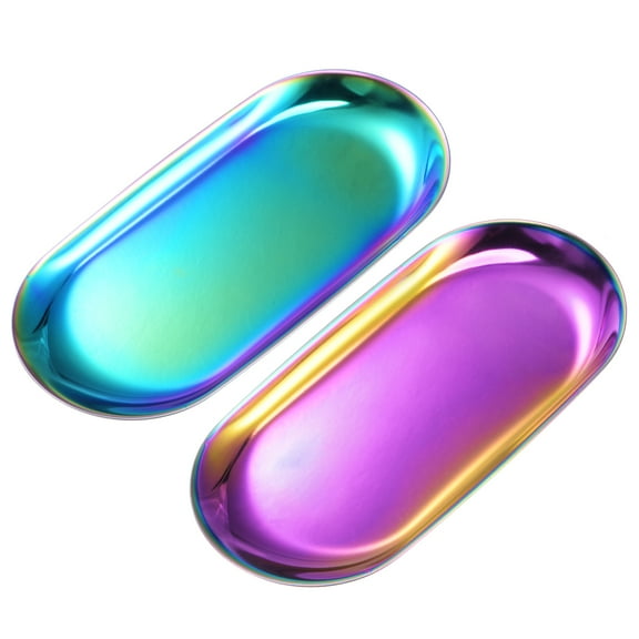 Uxcell Candle Tray Holder, 7inch Stainless Steel Oval Plate for Home Decor Rainbow 2Pack
