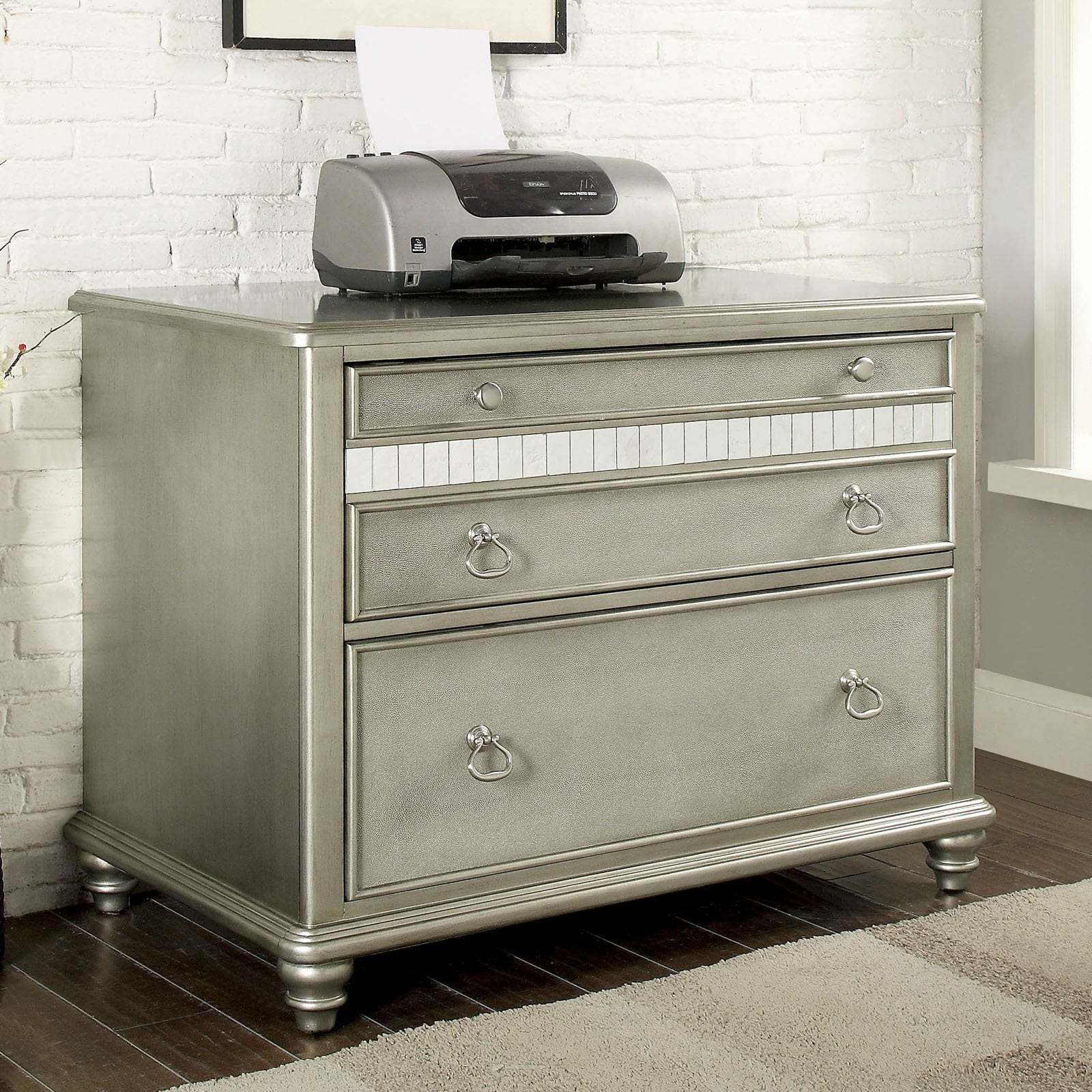 Furniture Of America Janie Mirror Trim 2 Drawer File Cabinet