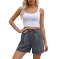 thumbnail image 5 of Riecok Drawstring Shorts Women Summer Elastic Waist Linen Shorts Solid Versatile Beach Clothes with Pocket, 5 of 7