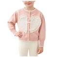 thumbnail image 1 of Suéter de cuello redondo para primavera y otoño e invierno para niñas, suéter con lazo en forma de corazón y botones de perlas, cárdigan de manga larga, suéter para niños, parte superior de poliéster, 1 of 7