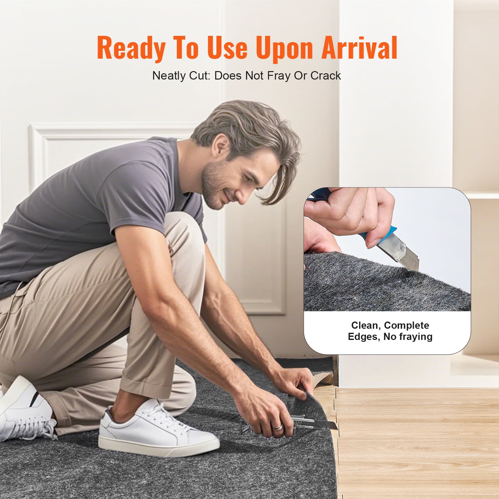 KFFKFF Non-Slip Rug Pad - Durable Cushioning Carpet Pad - 9' x 12' - 1/4" Thick - Dual-Sided Design - Polyester Felt + Latex - Gray - Suitable for 10-11㎡ Area - Floor-Safe Rug Cushion