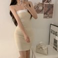 thumbnail image 3 of Women's Wrapped Chest Slim Wrapped Hips Mini Dress(Apricot), 3 of 4