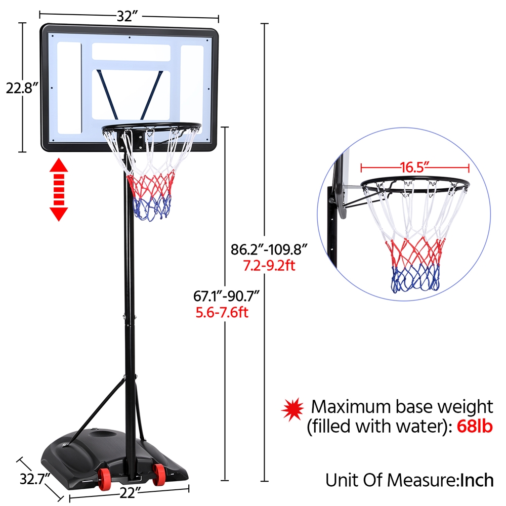 Yaheetech 7-9.2 Ft. Height Adjustable Hoop Portable Basketball System Goal Outdoor Kids Youth with Wheels and Weighted Base - image 7 of 16