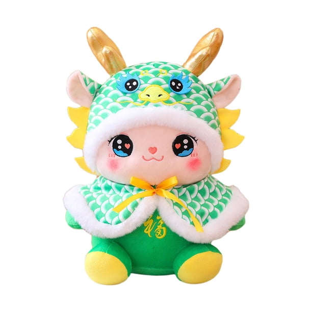 Juguete de dragón de Año Nuevo, figuras de dragón de peluche, decoración, dragón de dibujos animados suave cian