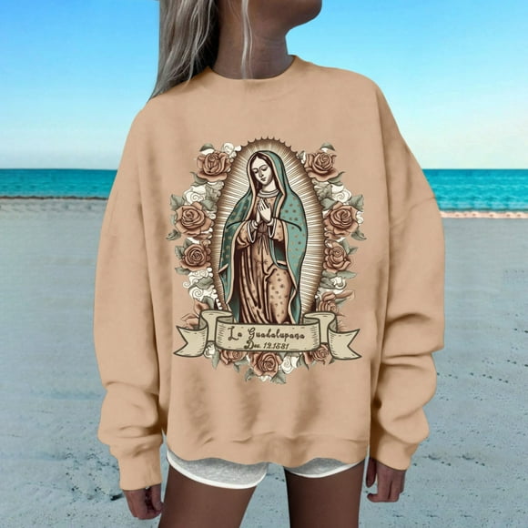 WILLBEST essentials hoodie Womens Fashion Casual Long Sleeve Crew Neck Sweatshirts Printed Pullover Hoodless Sweatshirts Top  womens hoodie