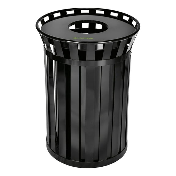 Alpine Commercial Outdoor Trash Can - 38 Gallon Heavy Duty Metal Garbage Can with Lid & Liner, All Weather Resistant Large Outside Trash Can Used in Park, School. Parking, Beach (Black - Open Top)
