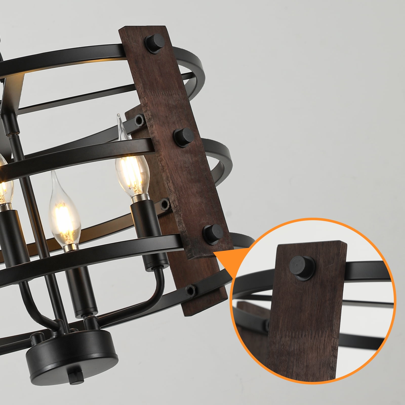 Drum Farmhouse Chandeliers, Black Pendant Light Semi Flush Mount Ceiling Lighting Fixture