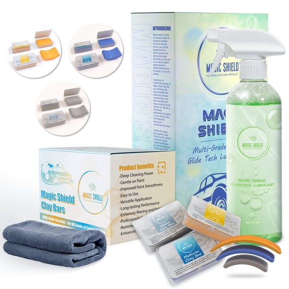 Magic Shield Clay Bar Triple Pack – 100g Light, Medium & Heavy GlideTech Lubricant | Professional Auto Detailing & Deep Cleaning