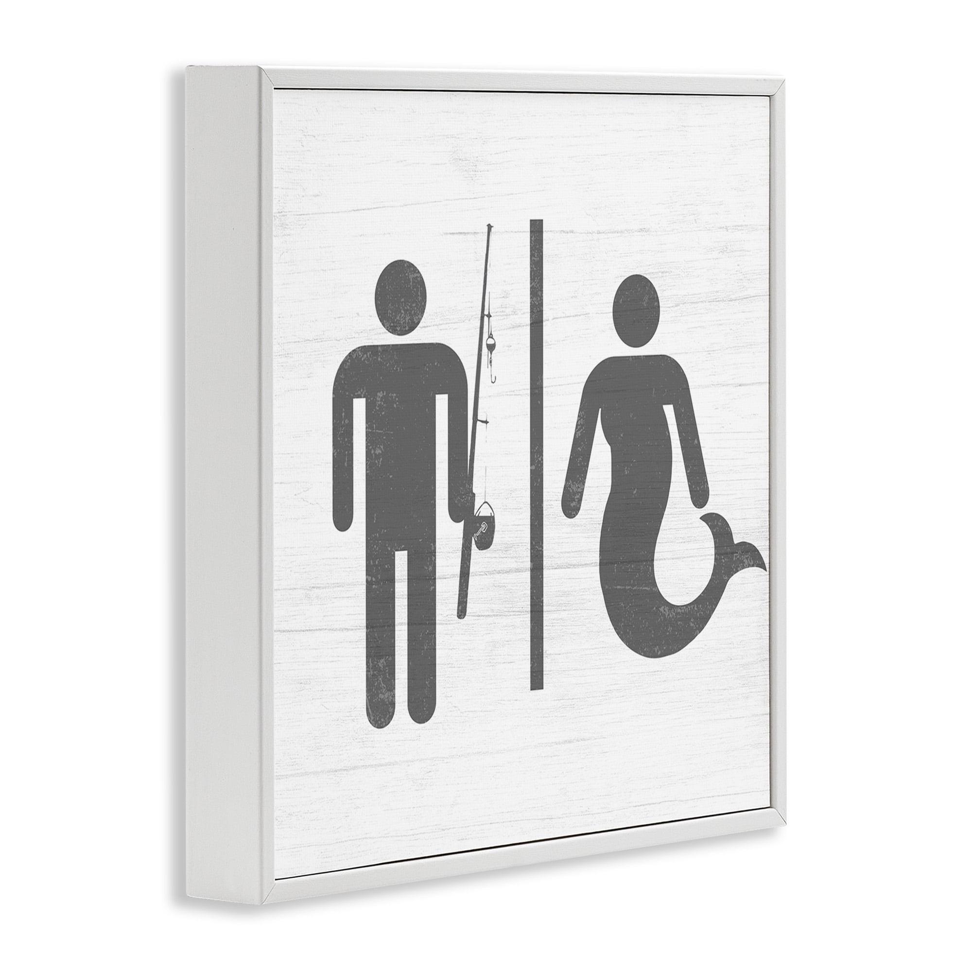 Stupell Industries Fisherman or Mermaid Bathroom Typography Painting White Framed Art Print Wall Art, 12 x 12