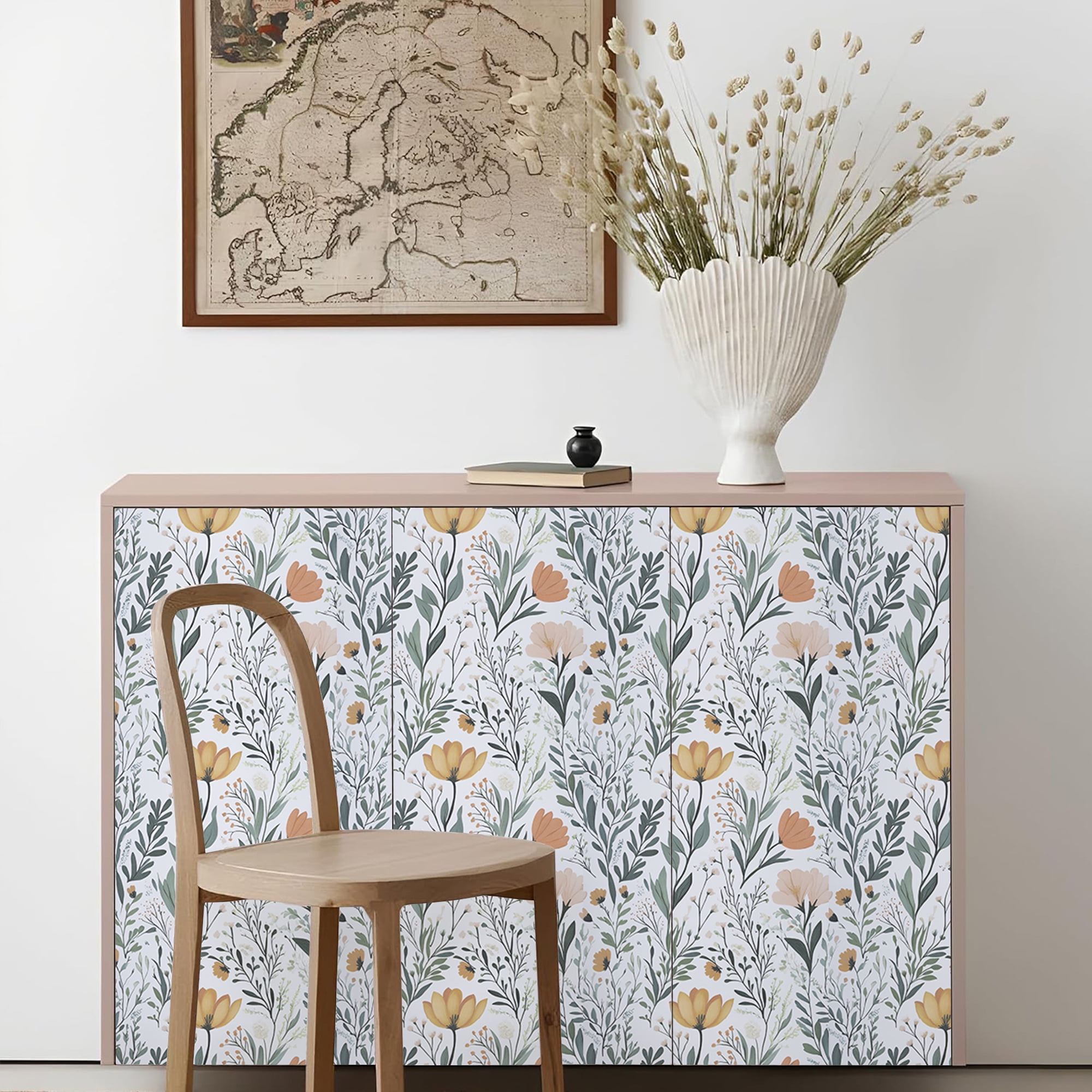 (4 pack) Abyssaly Floral Peel and Stick Wallpaper 17.5-in x 118-in Self-Adhesive Removable Flower Vinyl Paper for Home Decor