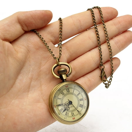 - Vintage Bronze Yellow Dial 31.5'' Chain Antique Pocket Watch Men's Necklace Gift US