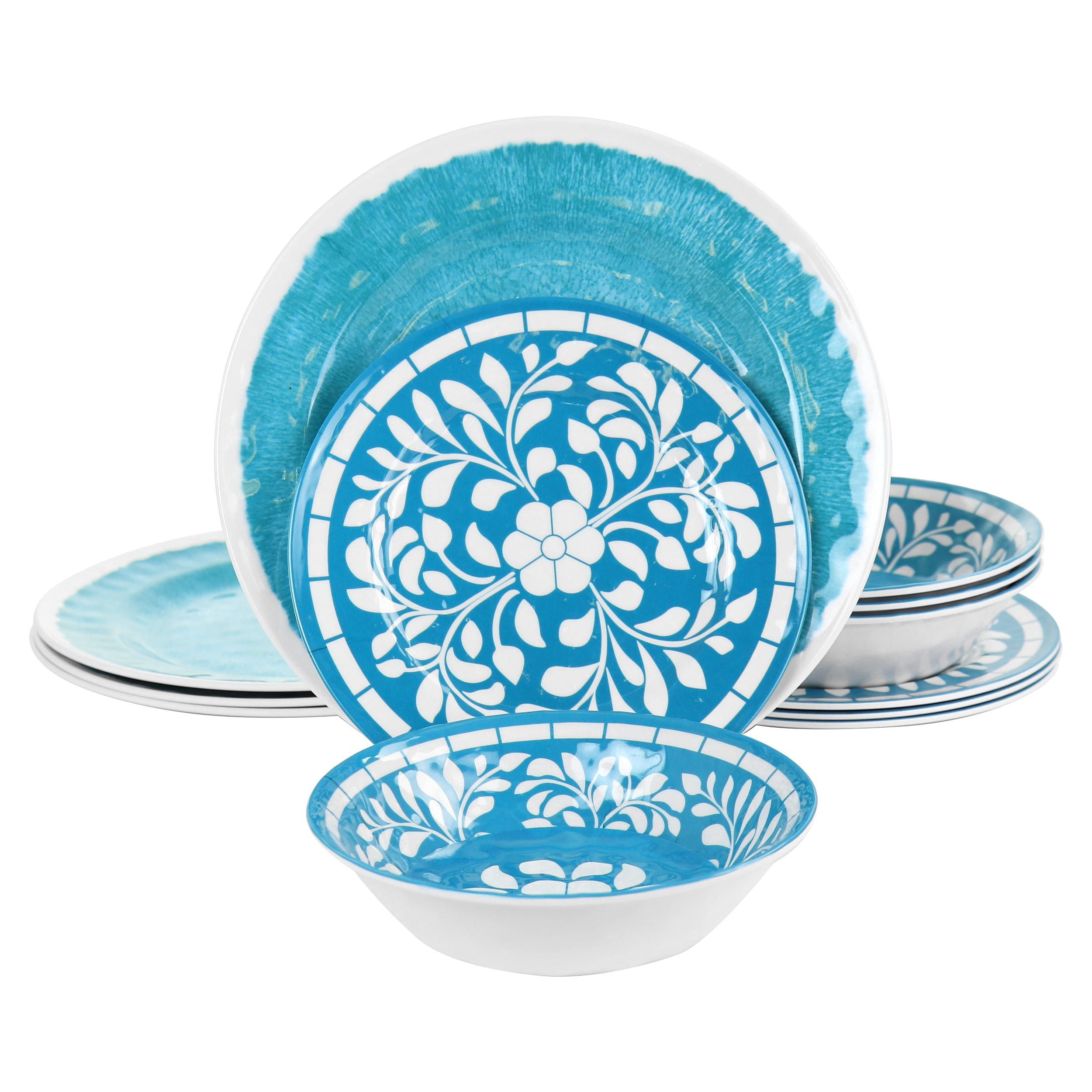 Elama Azul Banquet 12 Piece Lightweight Melamine Dinnerware Set in