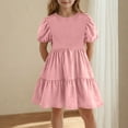 thumbnail image 2 of lcziwo Toddler Dress Baby Girl Summer Clothes Short Puff Sleeve Smock Beach Boho Dresses Double Layer Swing Sundress Pink 7-8 Years Sales of The Week, 2 of 7