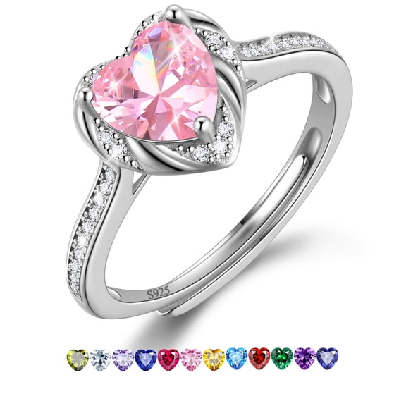 Ydou Love Heart Rings for Women, 925 Sterling Silver October Birthstone Ring with Pink Tourmaline Promise Birthday Christmas Mother's Day Gift for Mom Wife