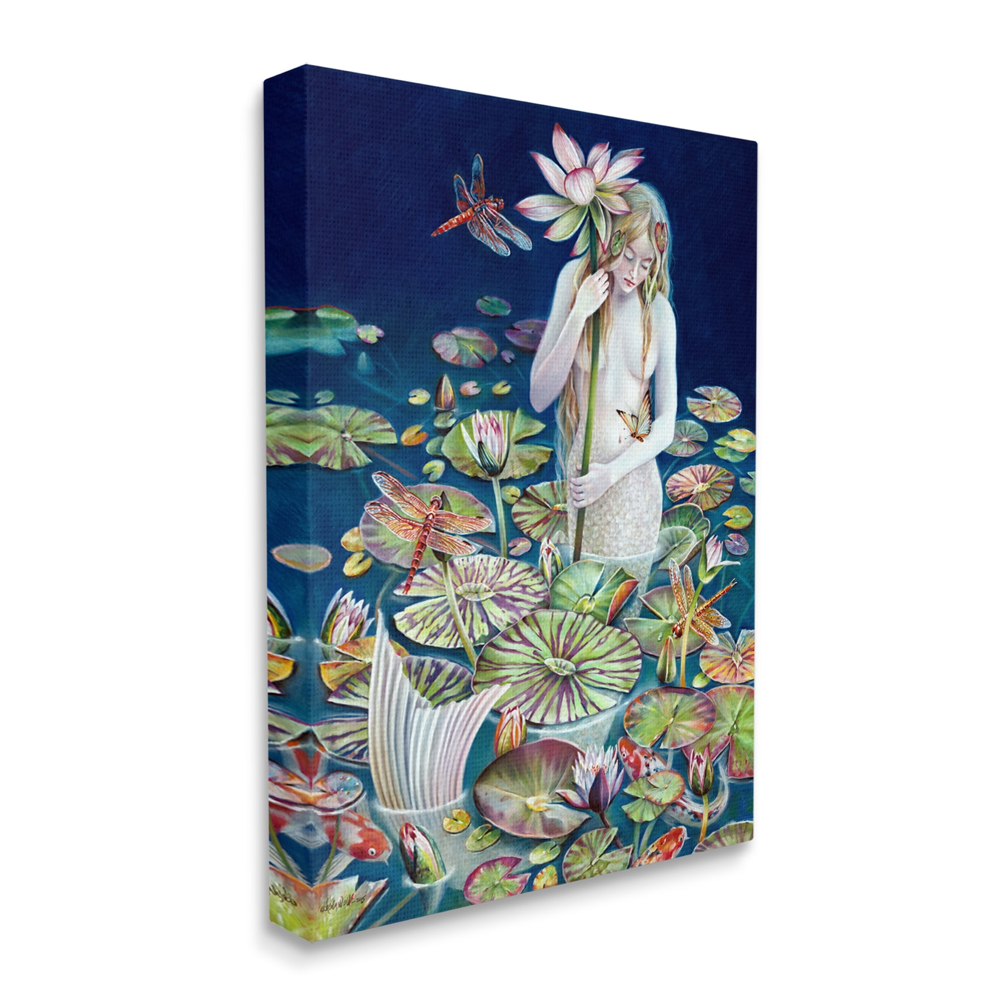 Stupell Industries Mermaid Among Water Lilies Floral Pond Woman Painting Gallery Wrapped Canvas Print Wall Art, Design by Sheila Wolk