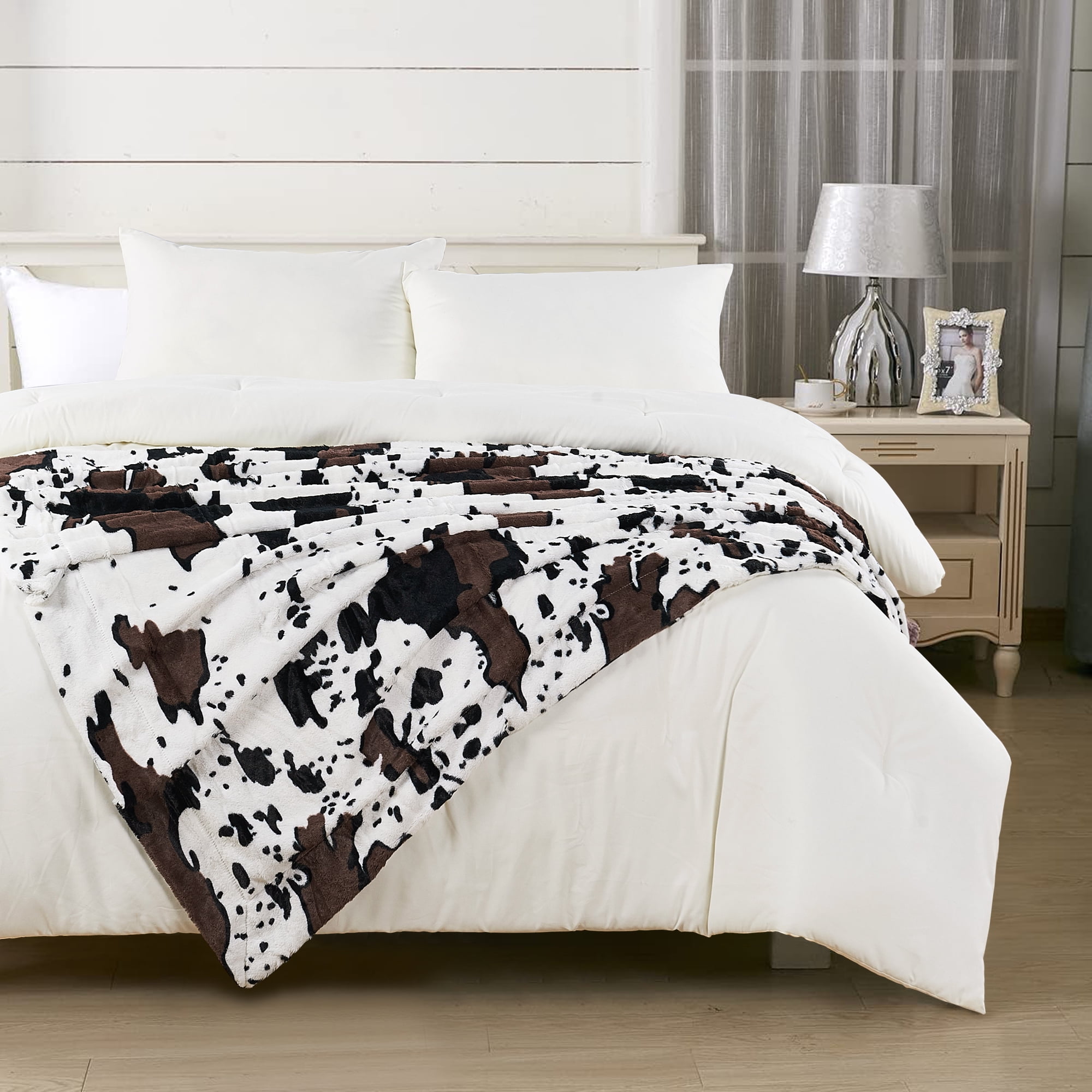 Home Soft Things Animal Double Sided Faux Fur Throw Cow 50