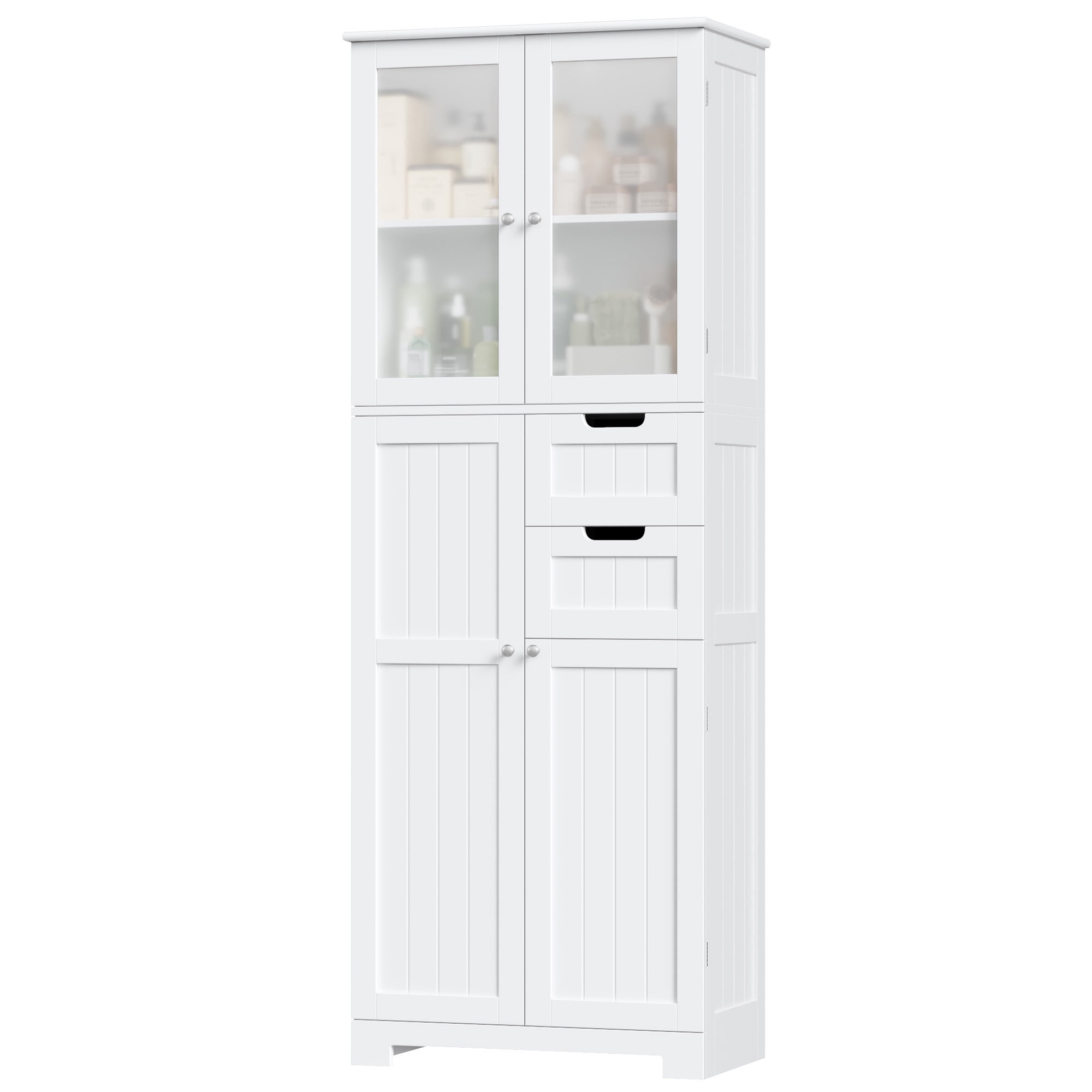 Homfa 67" Tall Bathroom Cabinet, White Linen Cabinet with Doors and Removable Drawers, Kitchen Cupboard
