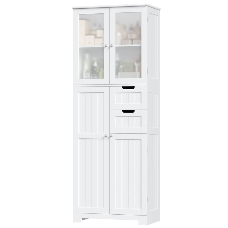 Homfa 67-Inch Tall Bathroom Cabinet with Frosted Glass Doors, White photo 7