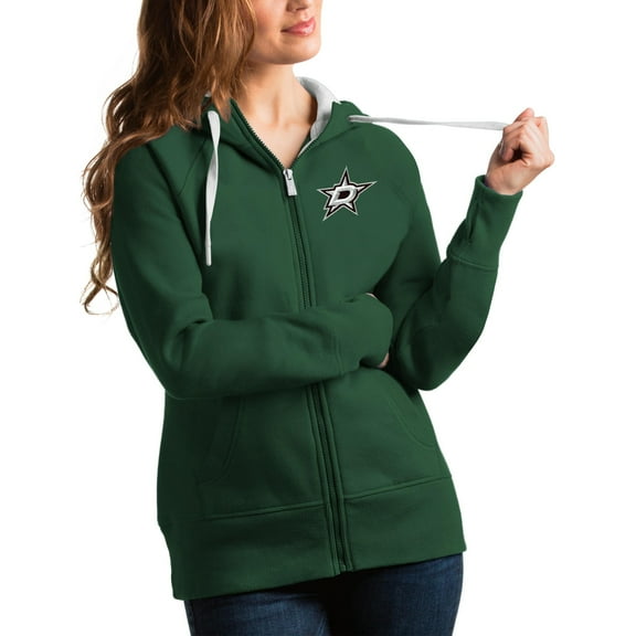 Women's Antigua Hunter Green Dallas Stars Victory Full-Zip Hoodie