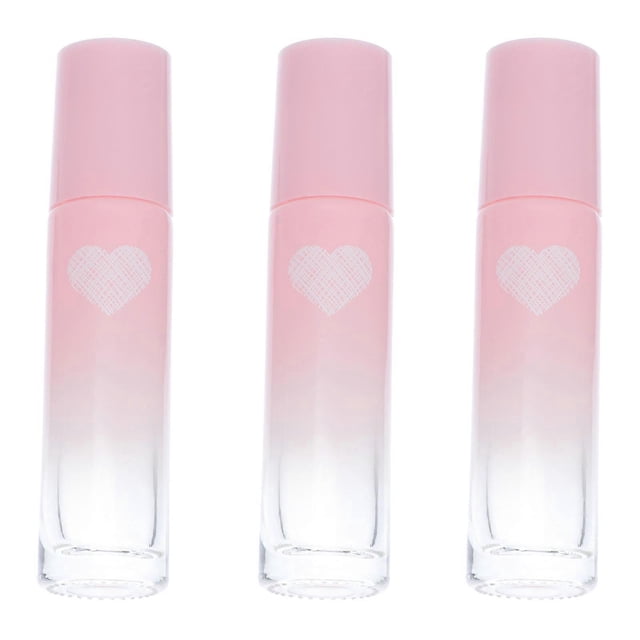 Pink Heart Pattern Essential Oil Bottles for Storage Use 3Pcs Glass Roller Ball