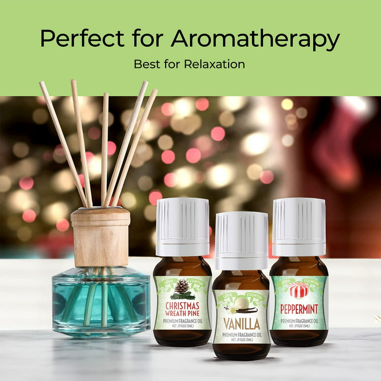 Winter Essential Oil Set of 6 Fragrance Oils - Christmas Wreath Pine,  Vanilla, Peppermint, Cinnamon, Sugar Cookie, and Gingerbread by Good  Essential Oils - 5ml Bottles 