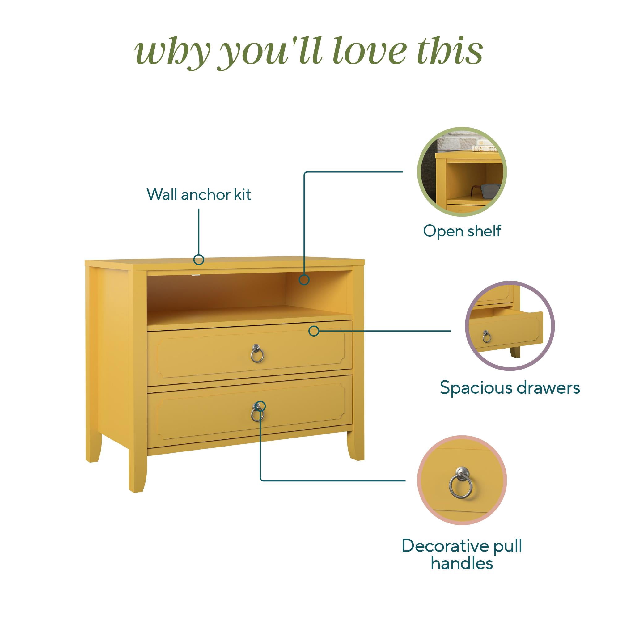 Her Majesty 2 Drawer Nightstand, Mustard Yellow