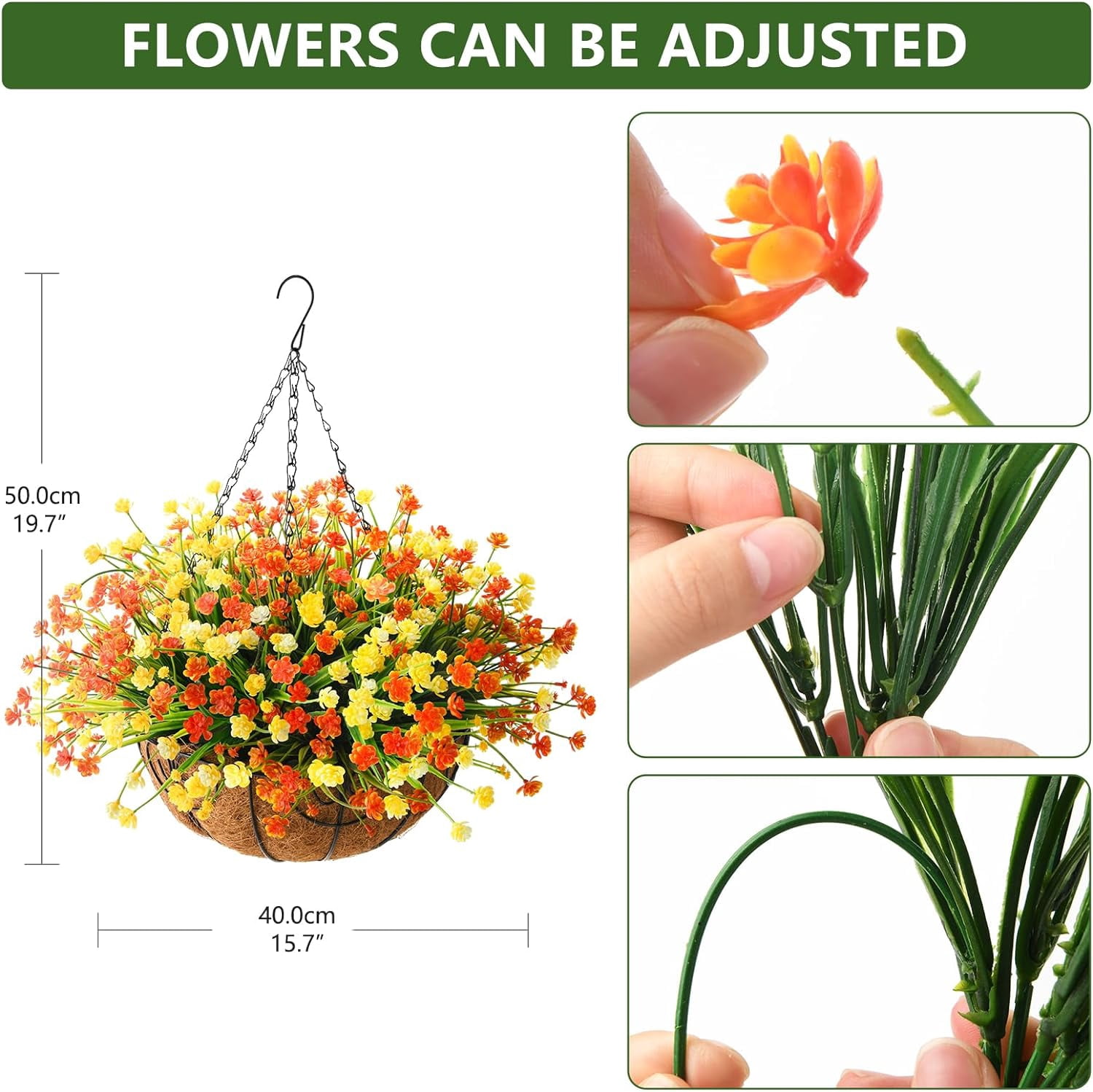 Artificial Hanging Flowers in Basket for Patio Garden Decoration,Artificial Daisy Arrangement,Fake Plants in inch Coconut Lining Basket for Outside Spring Decor(Purple Yellow)